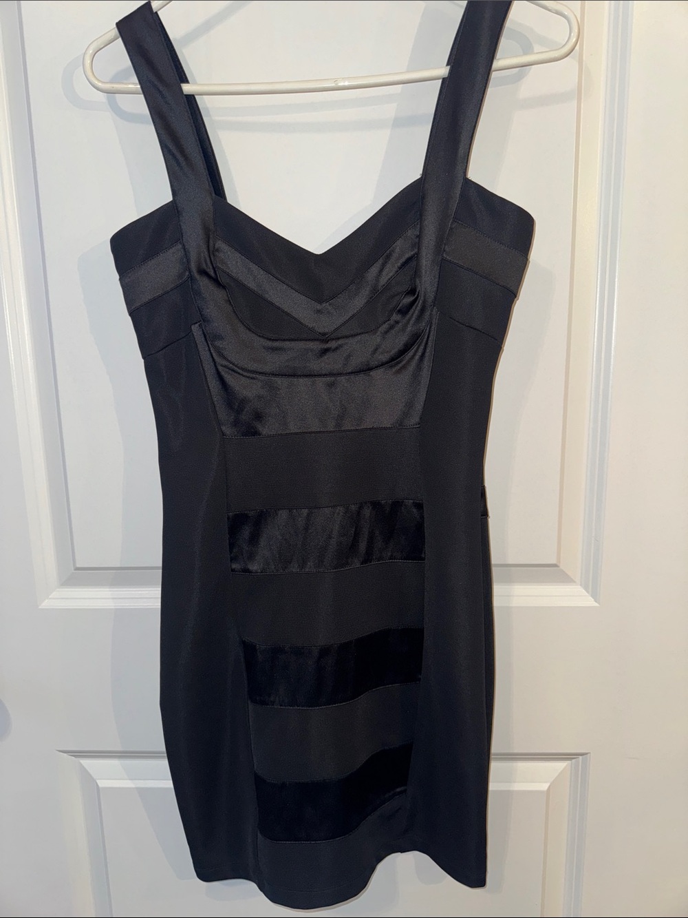 XOXO Black Satin-Panel Bodycon Mini Dress Size Medium